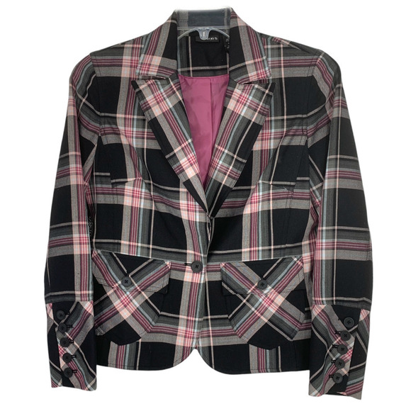 Vintage 1990's Mixit Sz 10 Pink Plaid Shrunken Blazer Jacket Clueless Friends - Picture 2 of 11